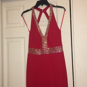 Red open back gown